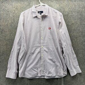 Fred Perry Shirt Mens Medium White Check Long Sleeve Button Front Casual Logo